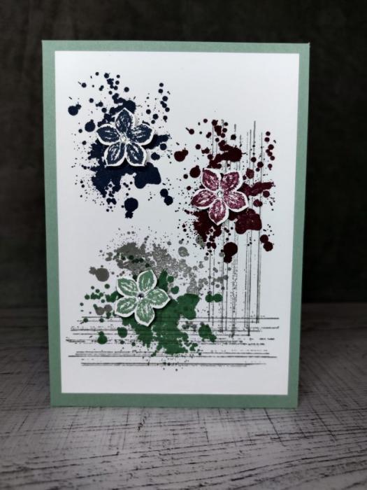 Grußkarte mit Blüten Grün handgemacht